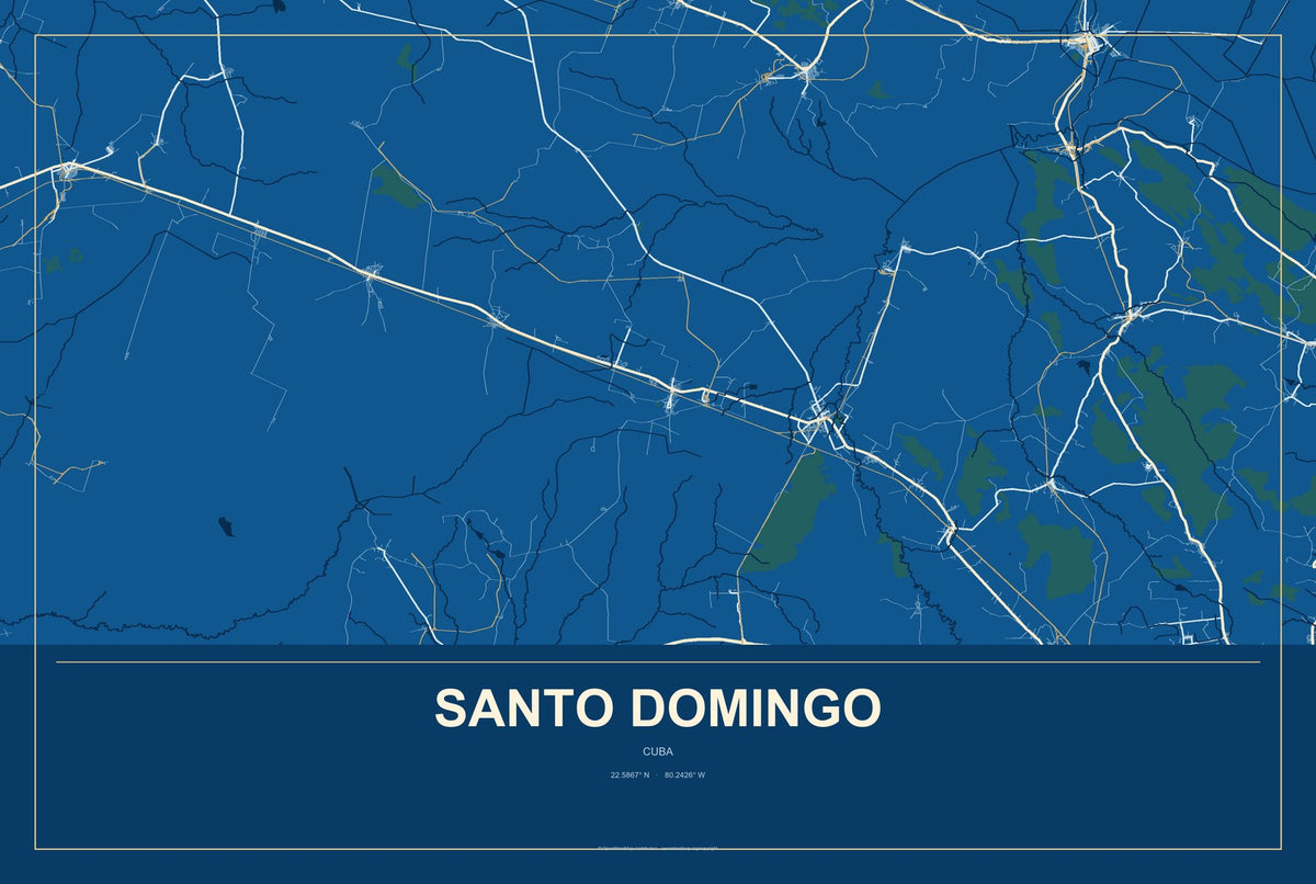 Santo Domingo, Cuba City Map Aluminum Sign in Harbor Cobalt style