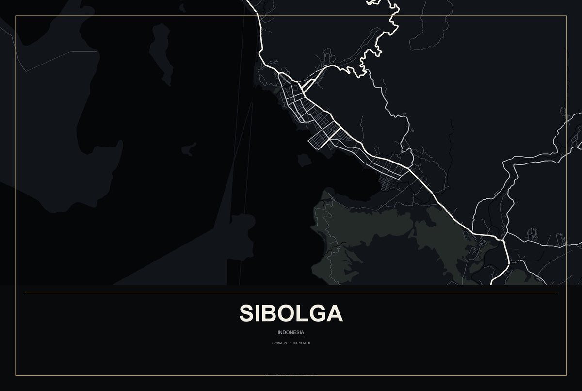Sibolga, Indonesia City Map Aluminum Sign in Metropolitan Noir style