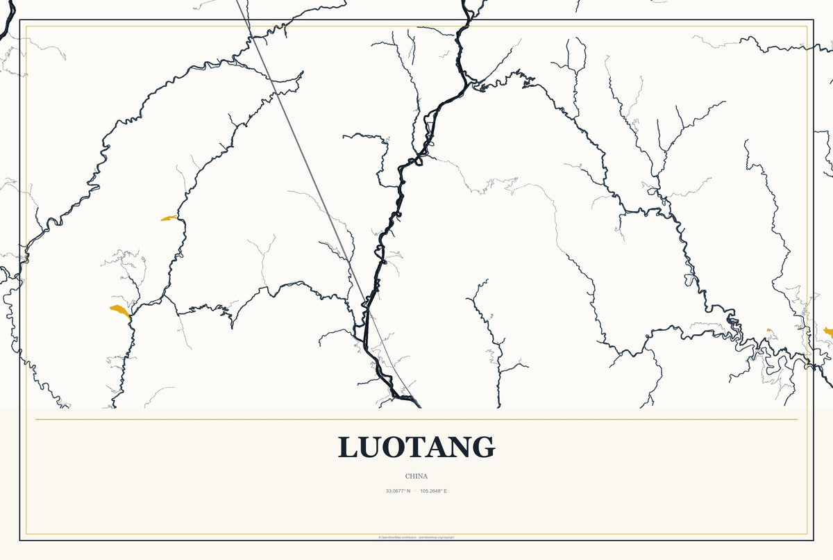 Luotang, China City Map Aluminum Sign in Citrine Modern style