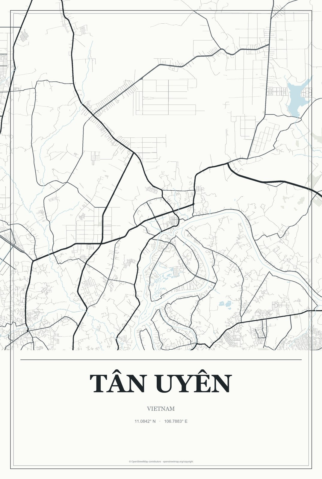 Tân Uyên, Vietnam City Map Aluminum Sign in Gallery Air style