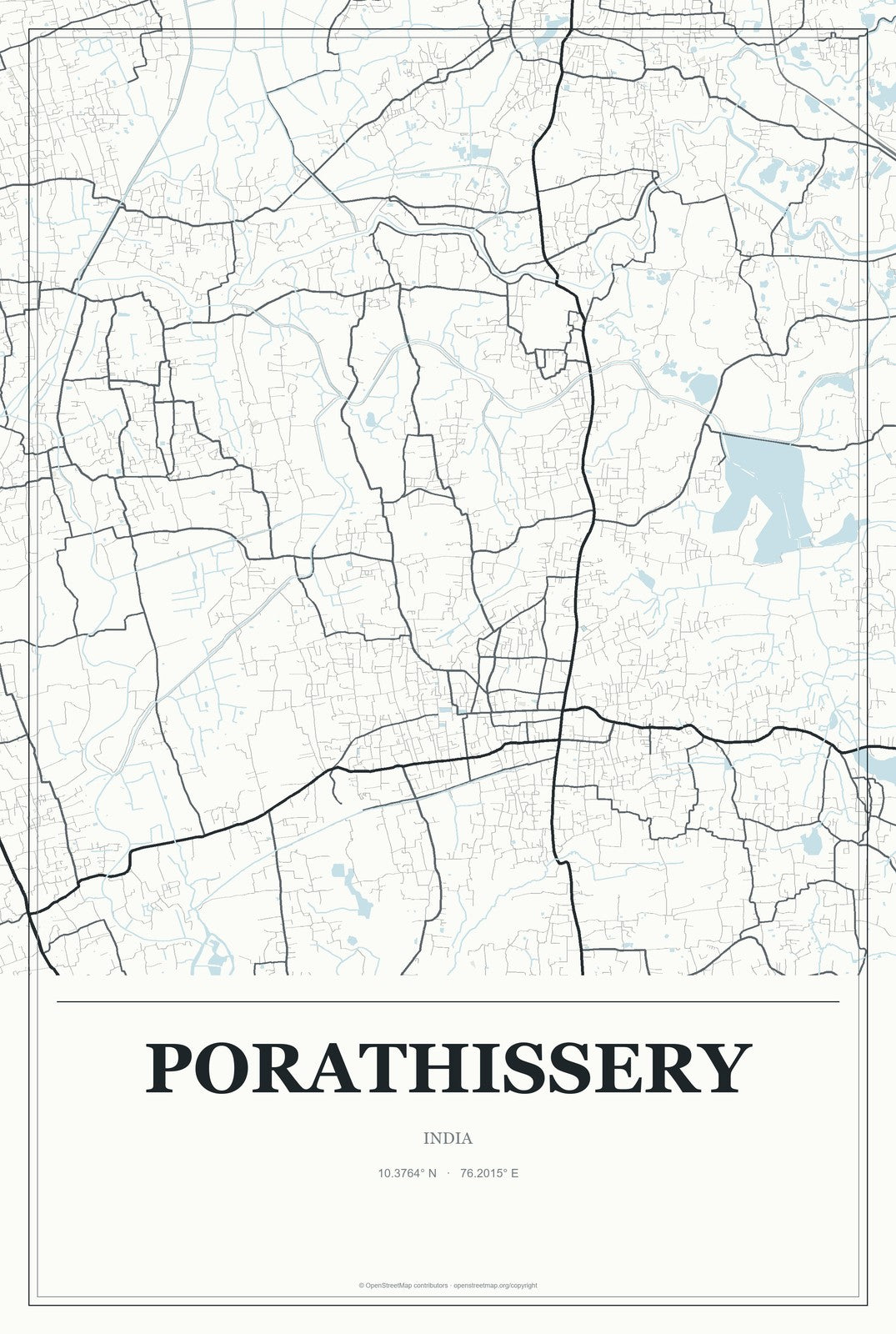 Porathissery, India City Map Aluminum Sign in Gallery Air style