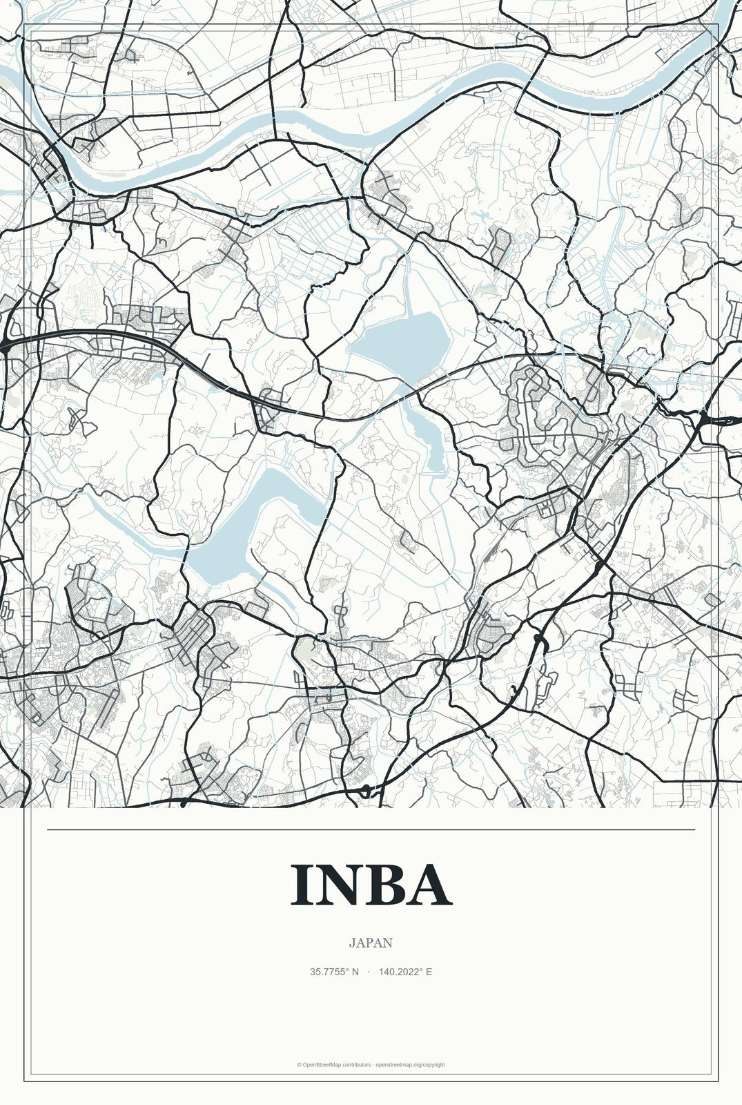 Inba, Japan City Map Aluminum Sign in Gallery Air style