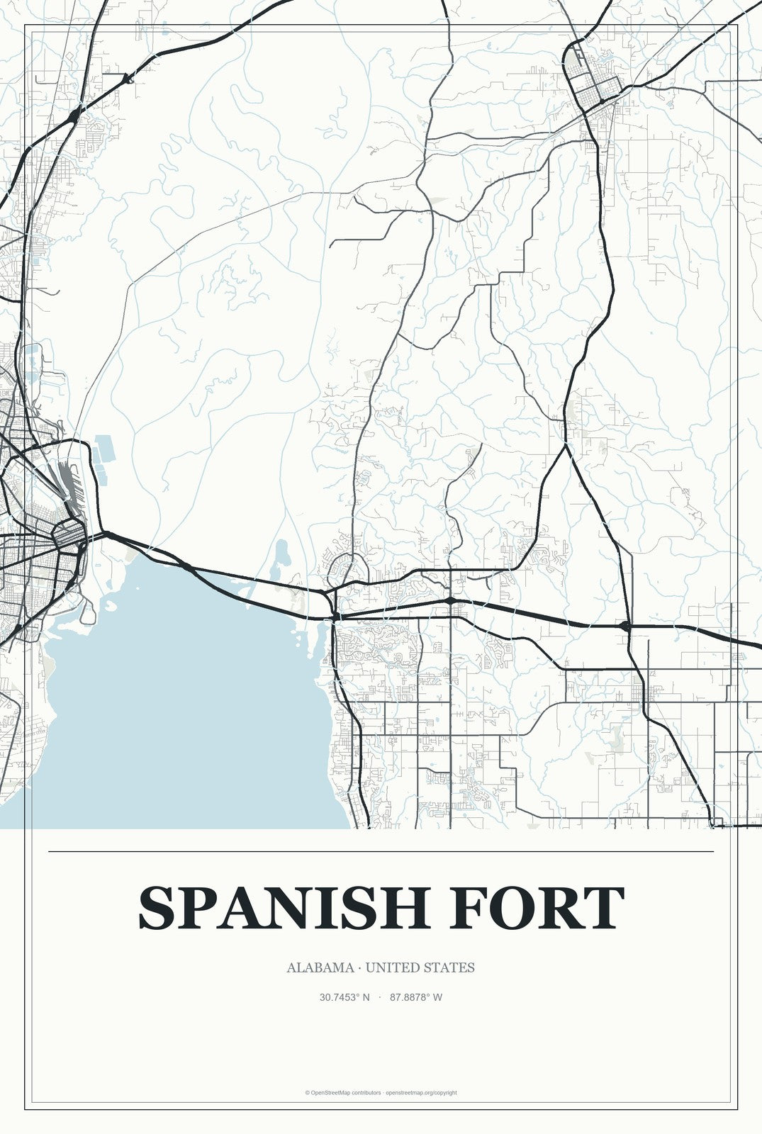Spanish Fort, Alabama City Map Aluminum Sign in Gallery Air style