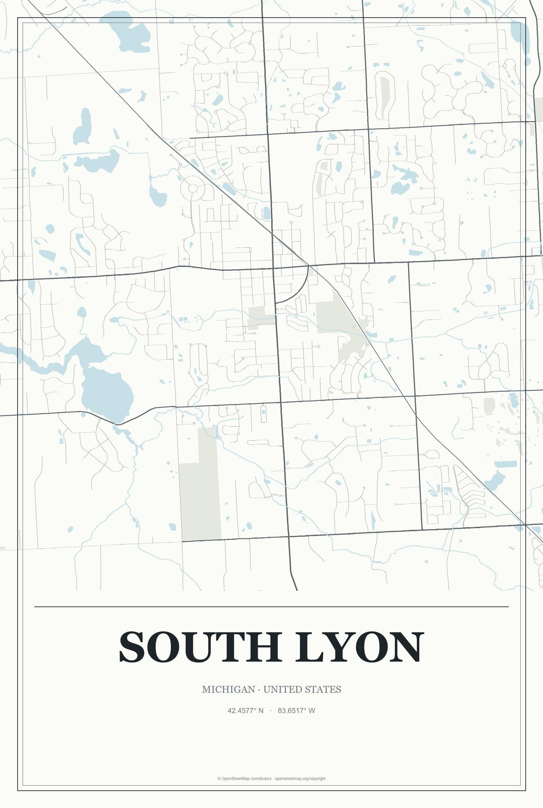 South Lyon, Michigan City Map Aluminum Sign in Gallery Air style