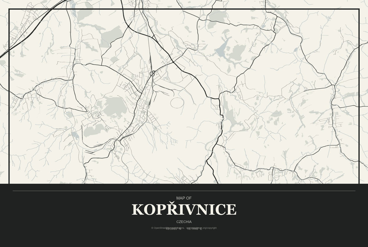 Kopřivnice, Czechia City Map Aluminum Sign in Museum Plaque style