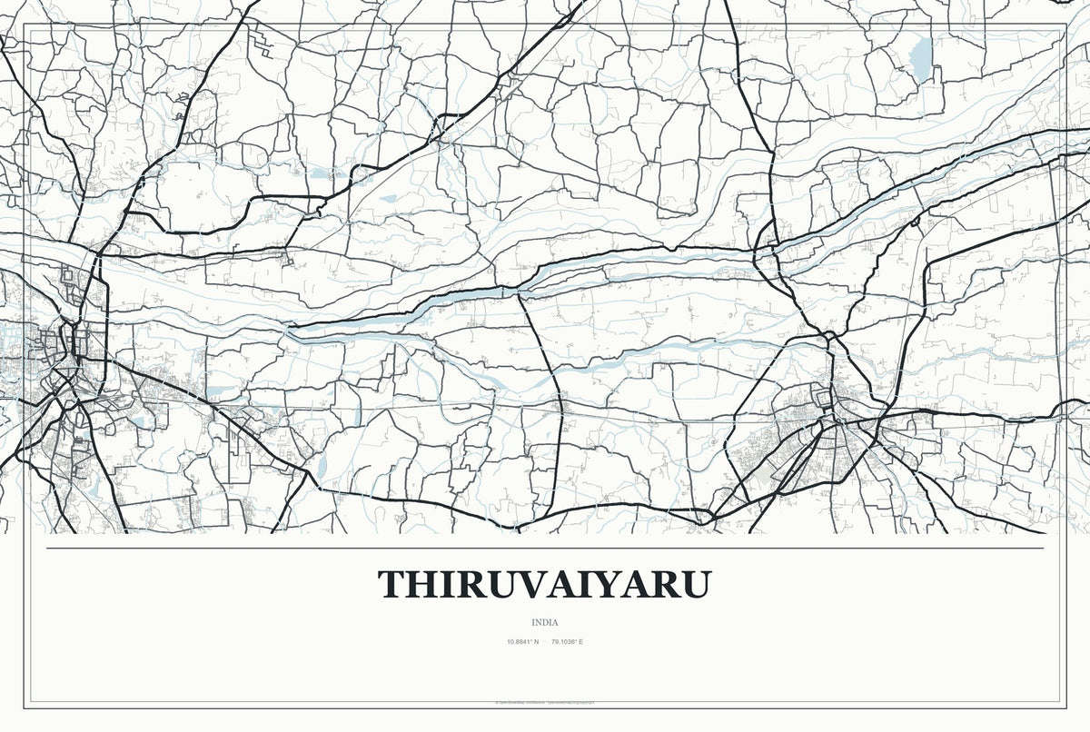 Thiruvaiyaru, India City Map Aluminum Sign in Gallery Air style