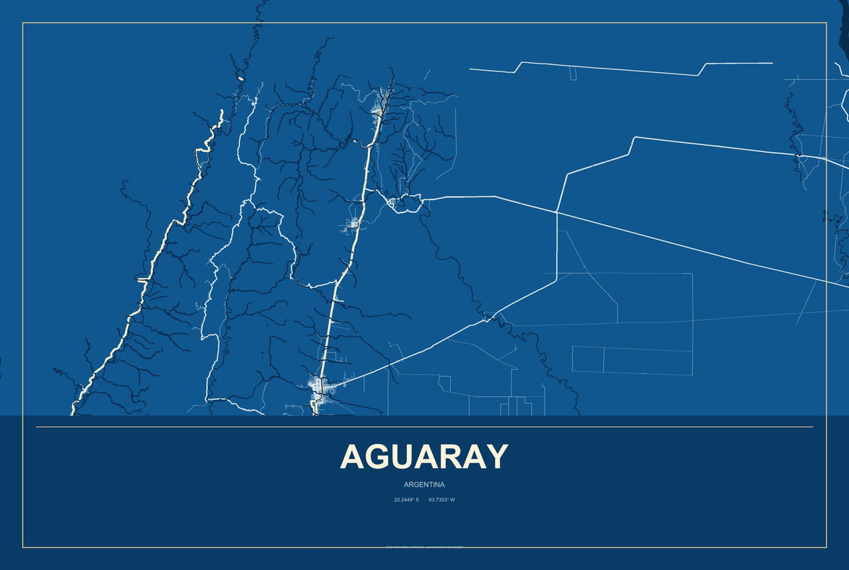 Aguaray, Argentina City Map Aluminum Sign in Harbor Cobalt style