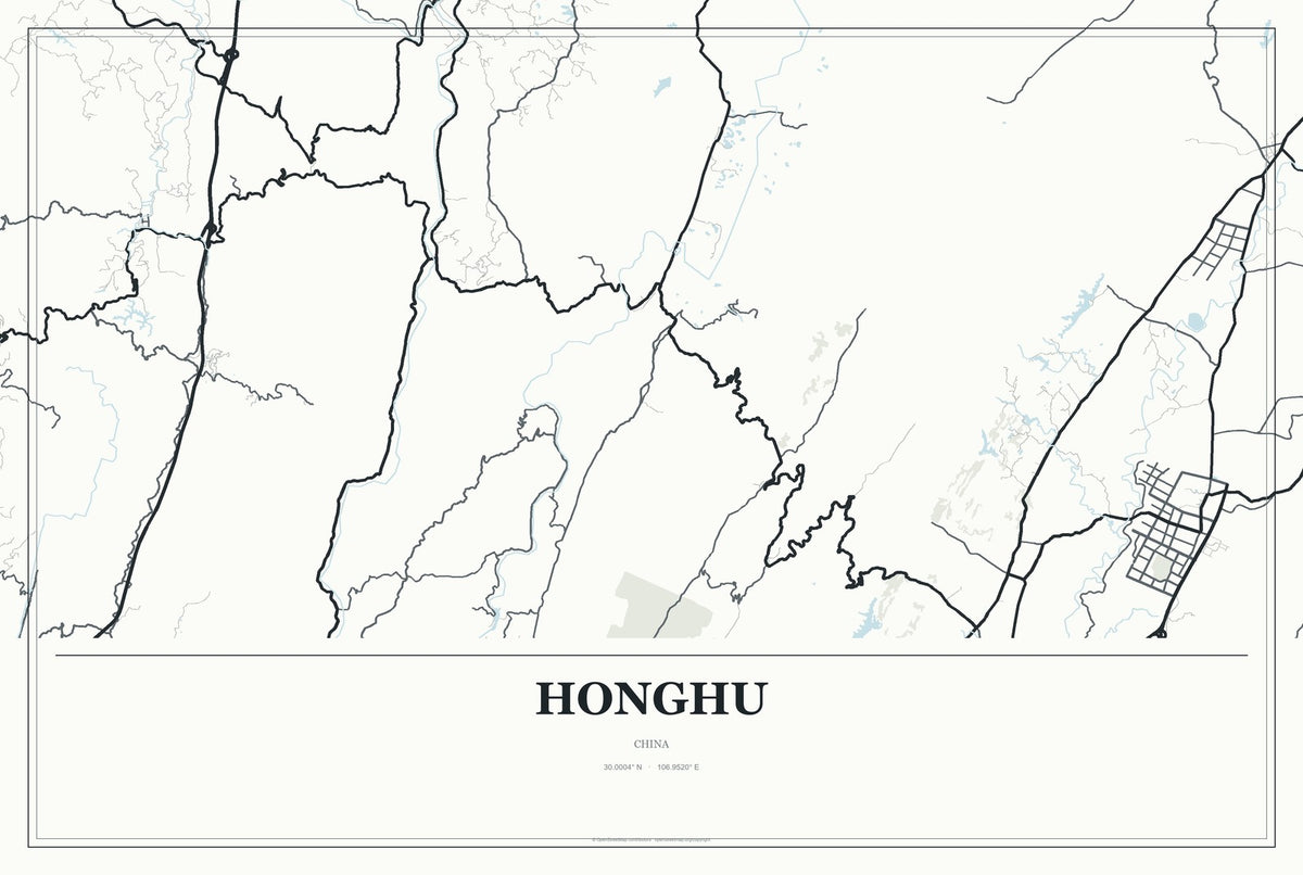 Honghu, China City Map Aluminum Sign in Gallery Air style