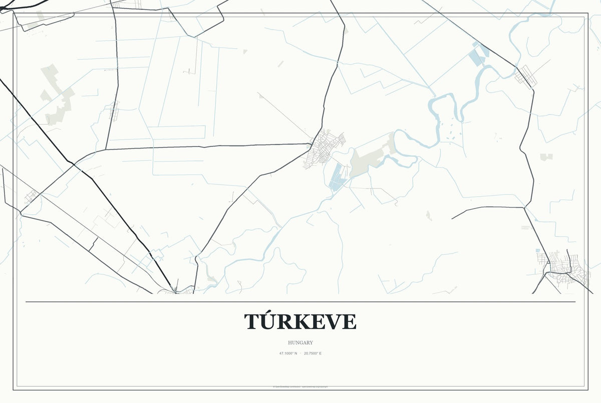 Túrkeve, Hungary City Map Aluminum Sign in Gallery Air style