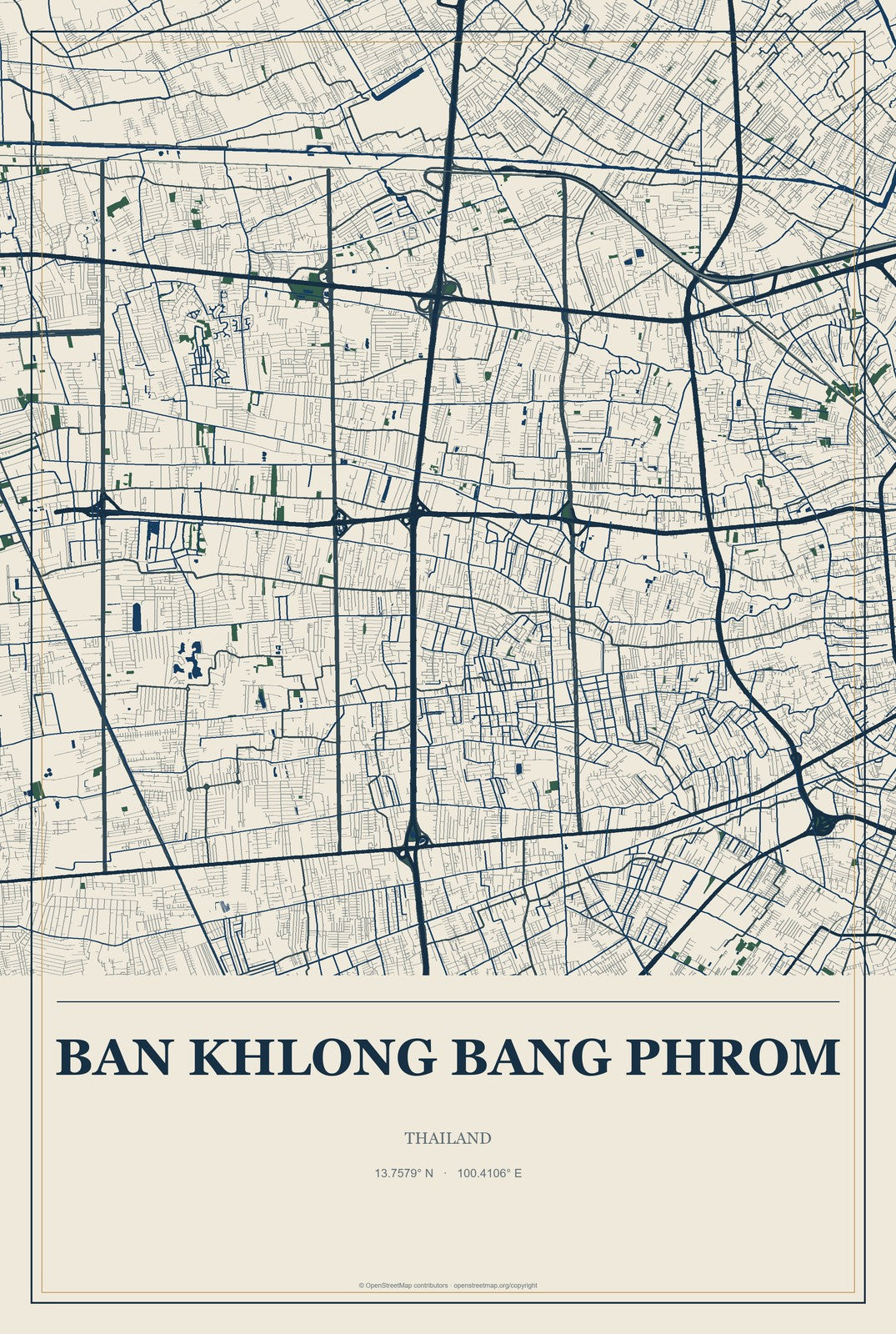 Ban Khlong Bang Phrom, Thailand City Map Aluminum Sign in Coastal Cutout style