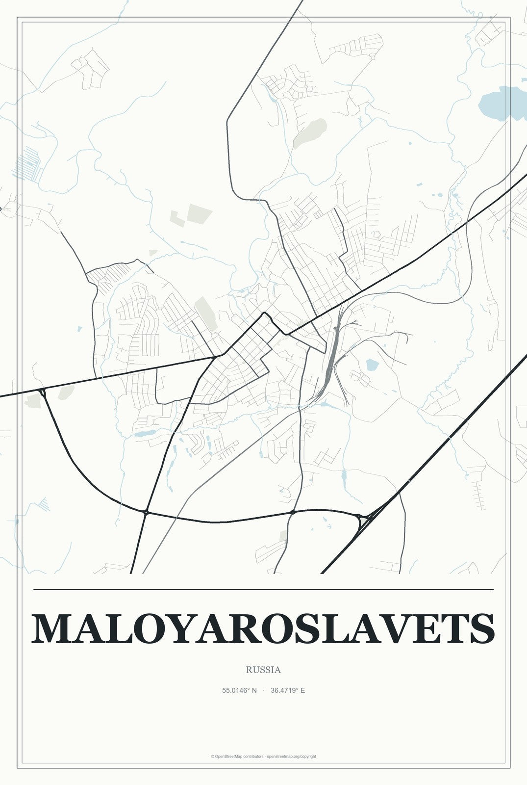 Maloyaroslavets, Russia City Map Aluminum Sign in Gallery Air style