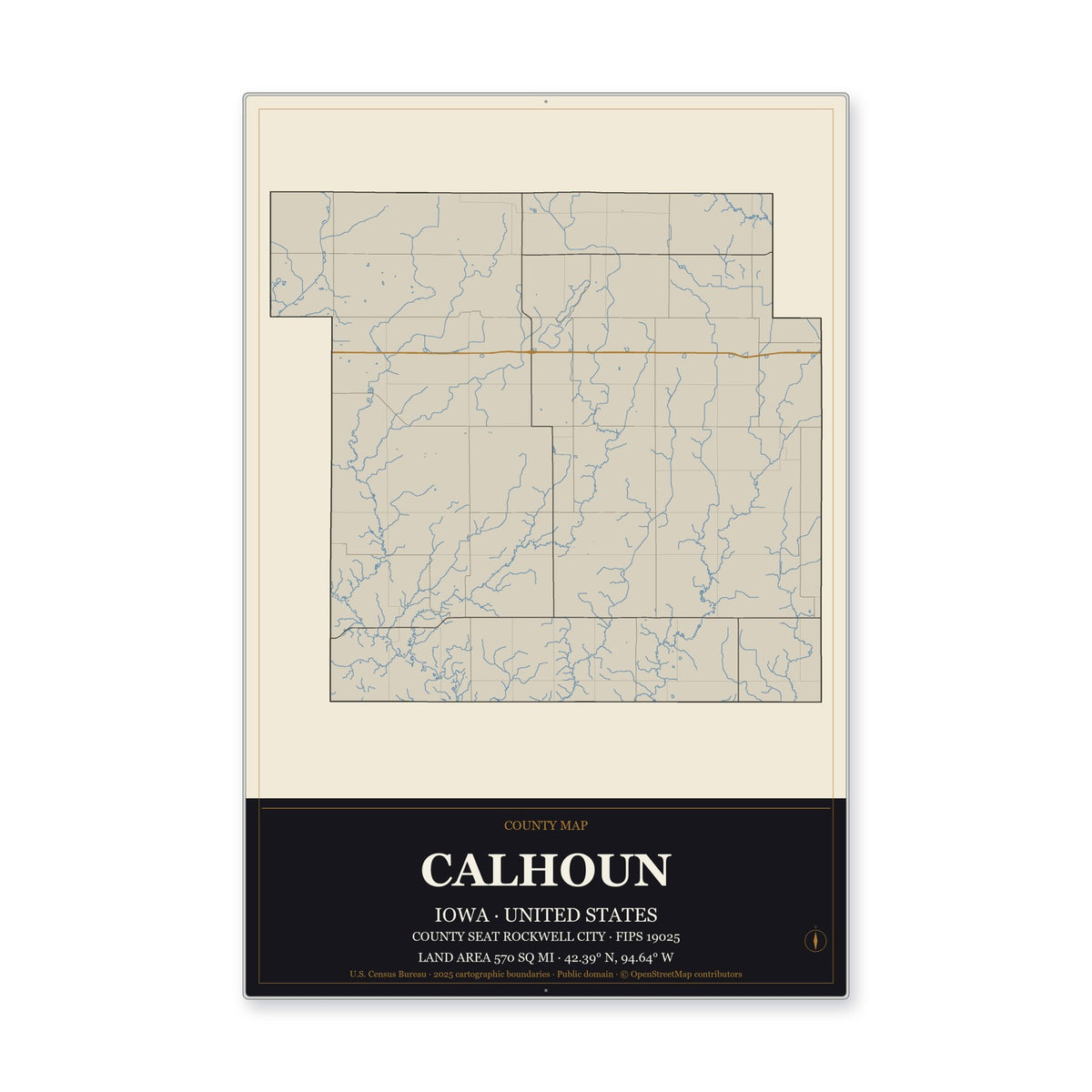 Calhoun County, Iowa Map Aluminum Sign in Museum Plaque style
