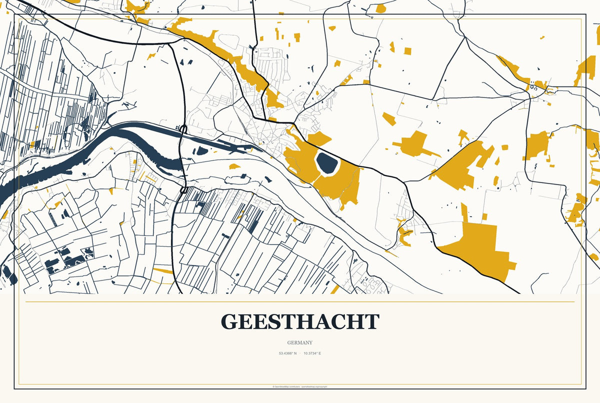 Geesthacht, Germany City Map Aluminum Sign in Citrine Modern style