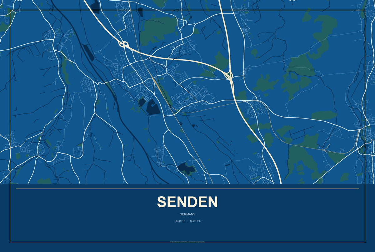 Senden, North Rhine-Westphalia, Germany City Map Aluminum Sign in Harbor Cobalt style