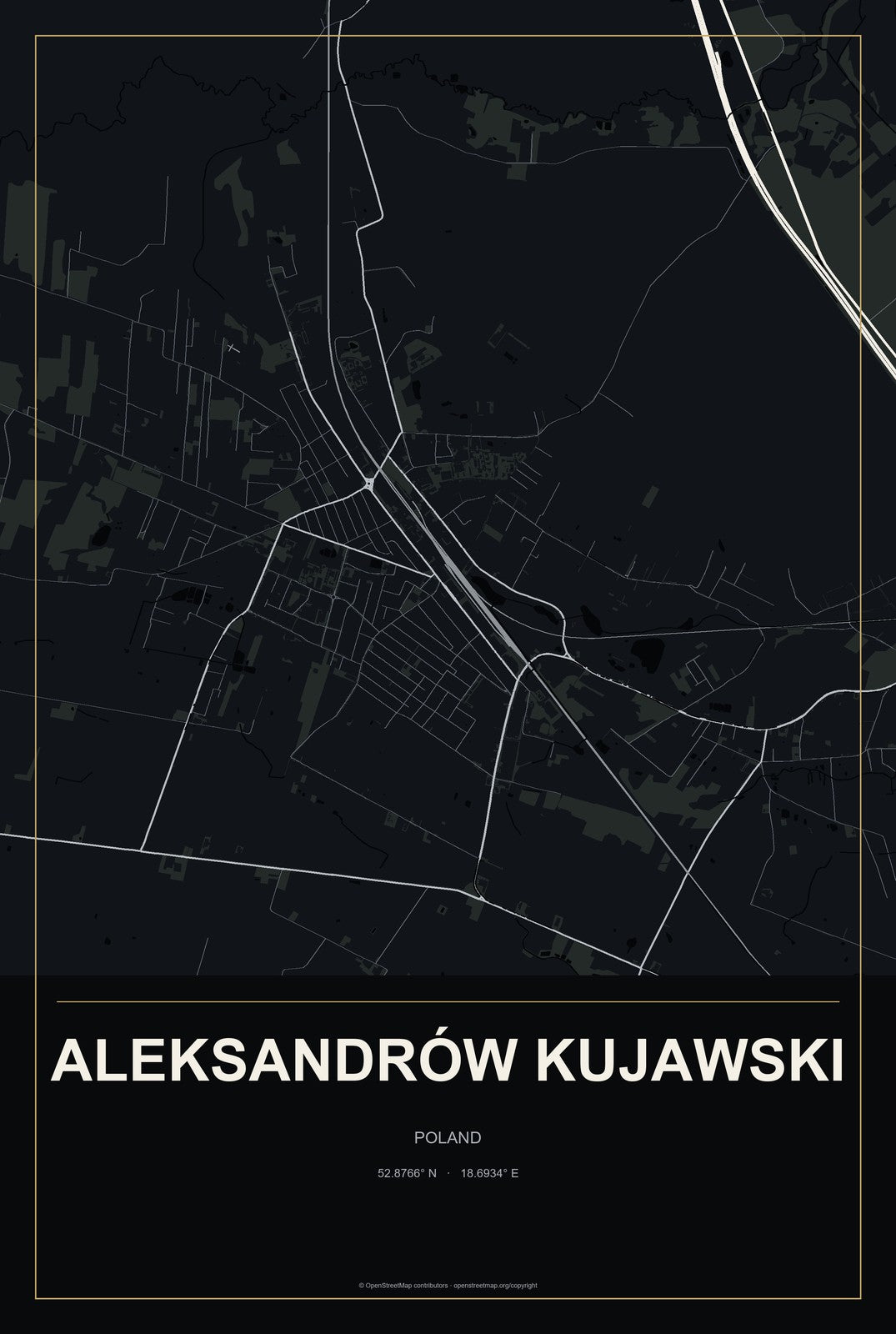 Aleksandrów Kujawski, Poland City Map Aluminum Sign in Metropolitan Noir style