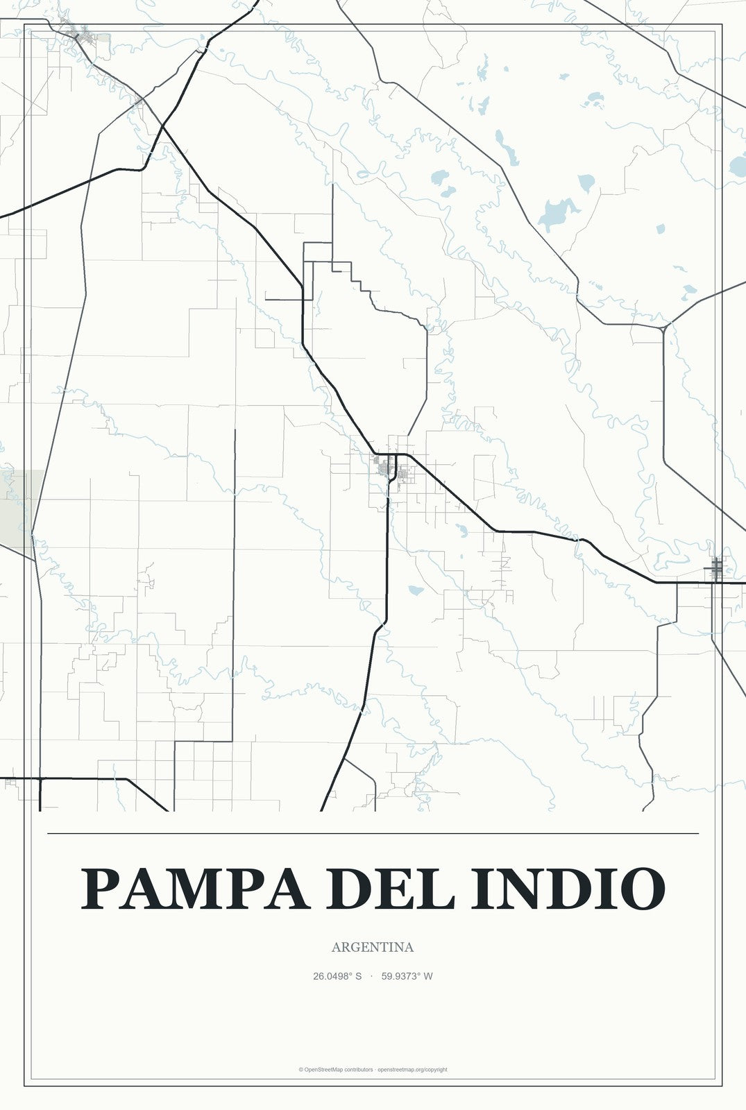 Pampa del Indio, Argentina City Map Aluminum Sign in Gallery Air style