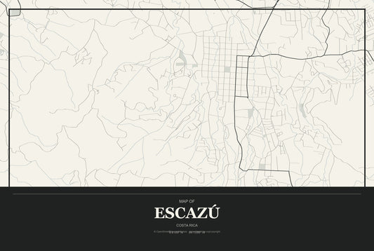 Escazú, Costa Rica City Map Aluminum Sign in Museum Plaque style