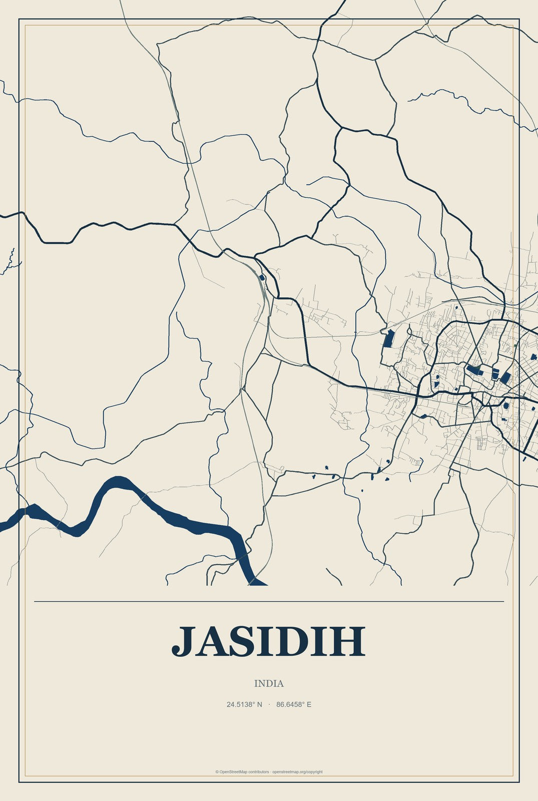 Jasidih, India City Map Aluminum Sign in Coastal Cutout style