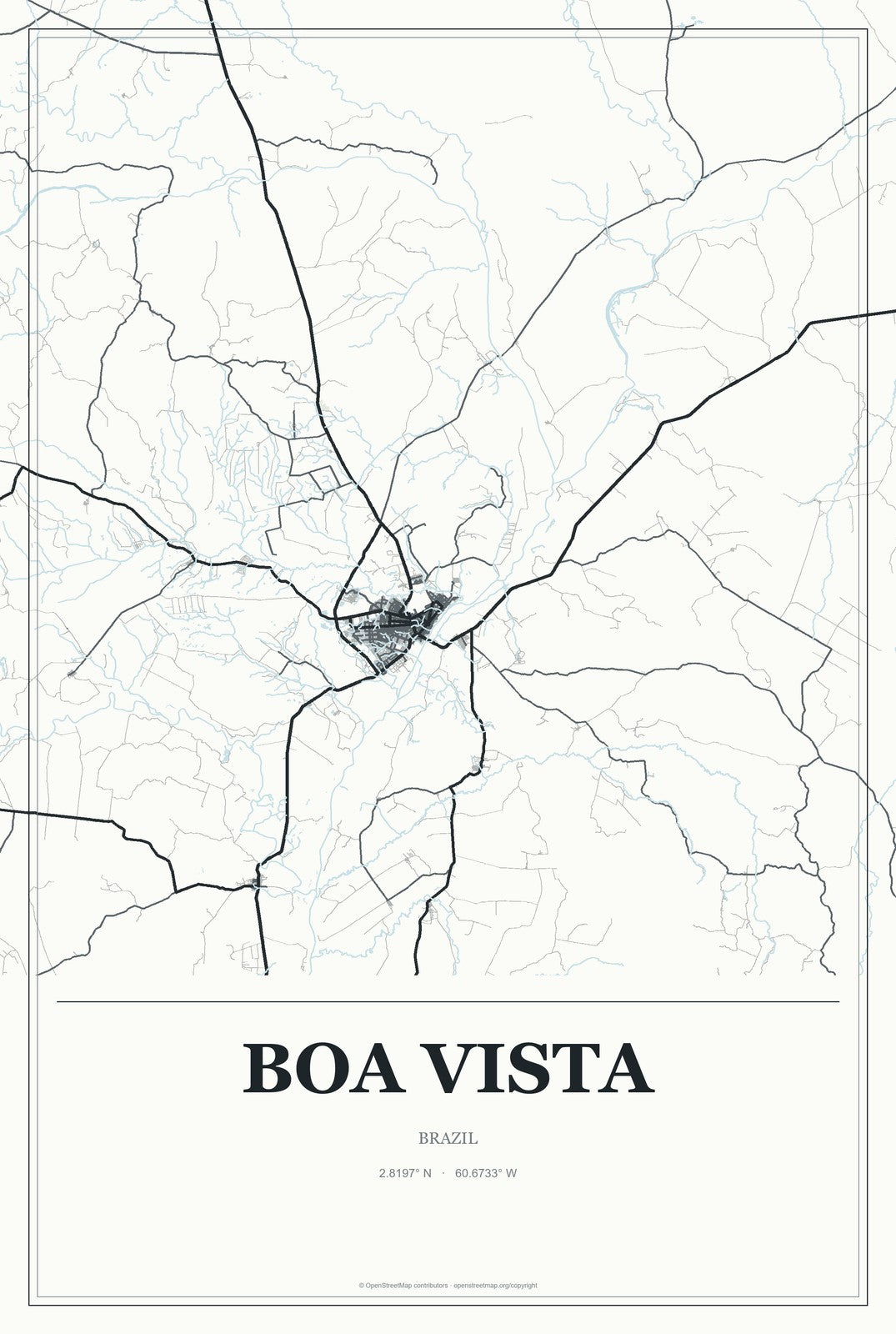 Boa Vista, Brazil City Map Aluminum Sign in Gallery Air style
