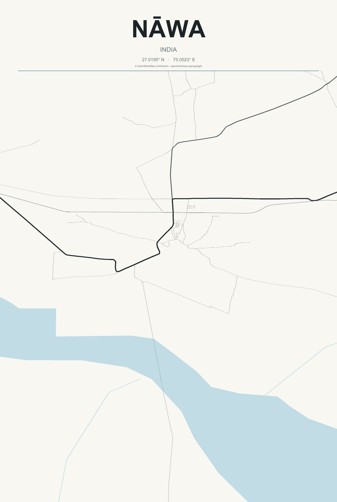 Nāwa, India City Map Aluminum Sign in Headline Atlas style