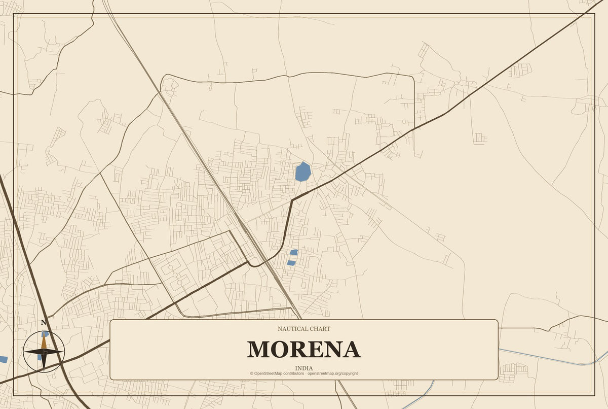 Morena, India City Map Aluminum Sign in Heritage Nautical style