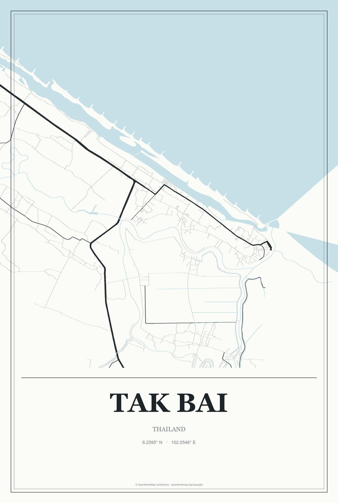 Tak Bai, Thailand City Map Aluminum Sign in Gallery Air style