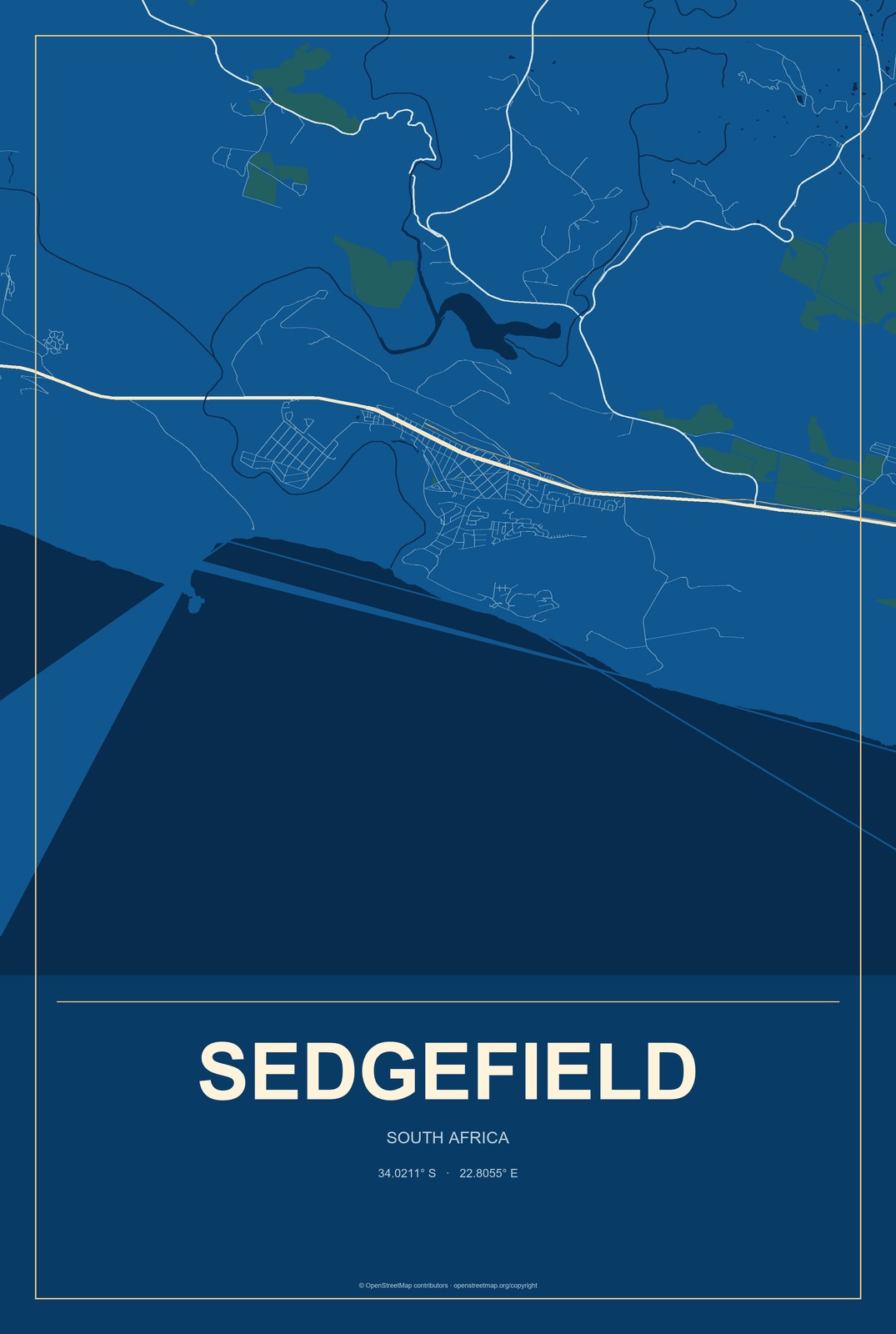 Sedgefield, South Africa City Map Aluminum Sign in Harbor Cobalt style