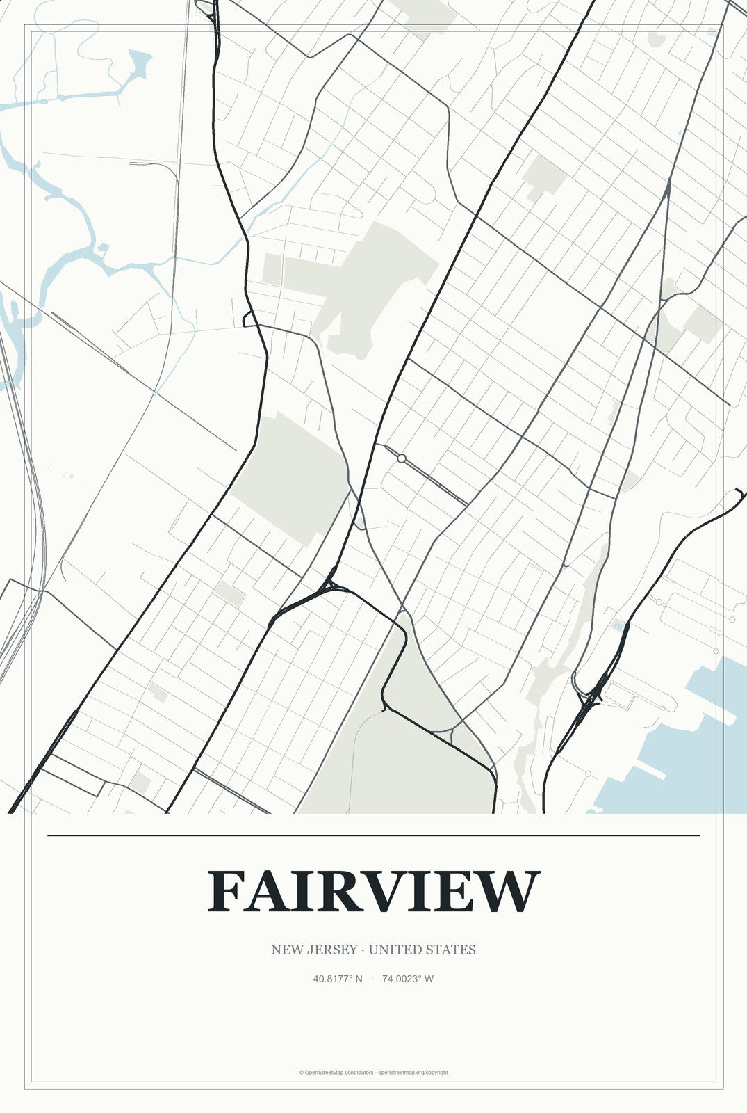 Fairview, New Jersey City Map Aluminum Sign in Gallery Air style