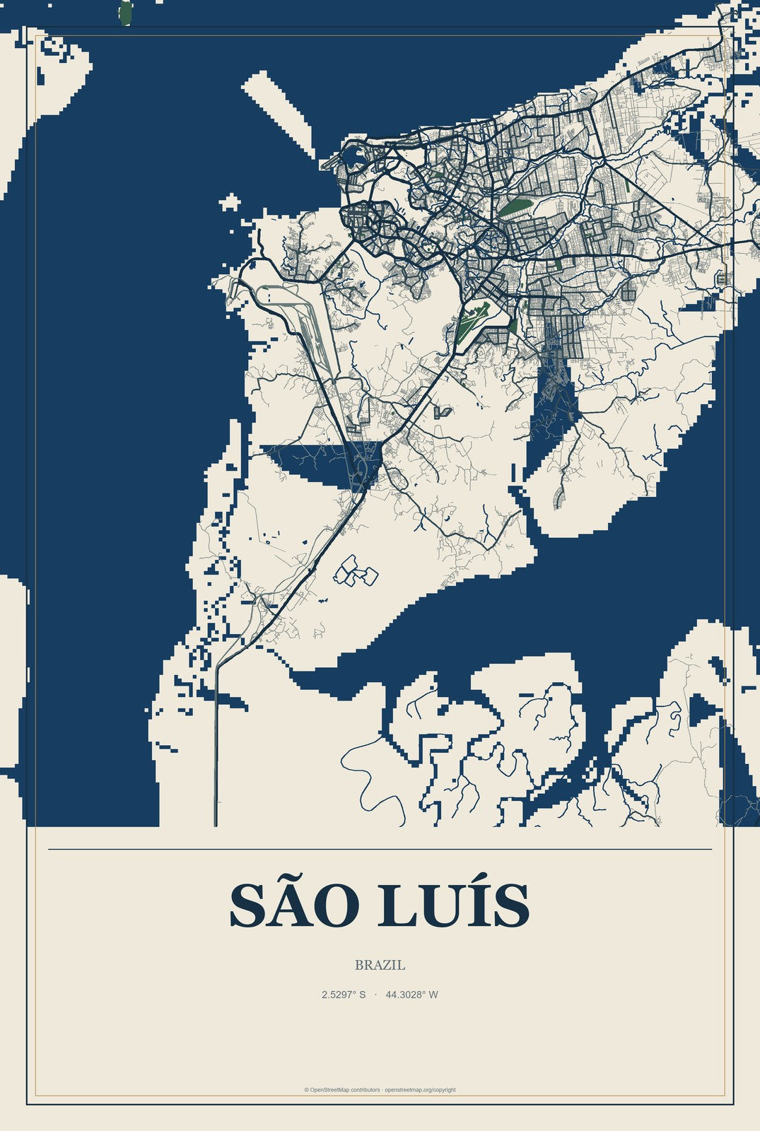 São Luís, Brazil City Map Aluminum Sign in Coastal Cutout style