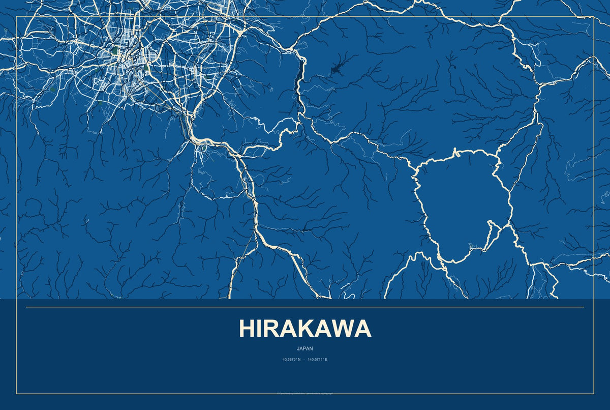 Hirakawa, Japan City Map Aluminum Sign in Harbor Cobalt style