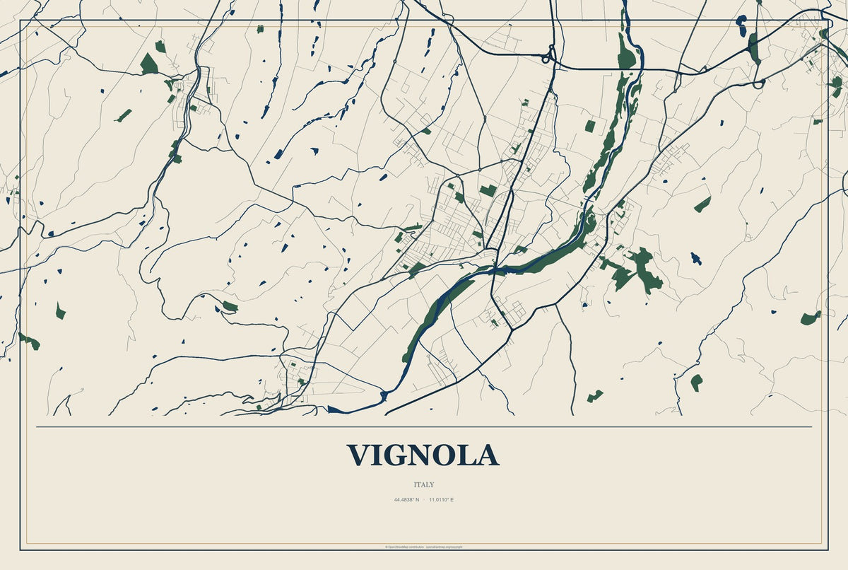 Vignola, Italy City Map Aluminum Sign in Coastal Cutout style