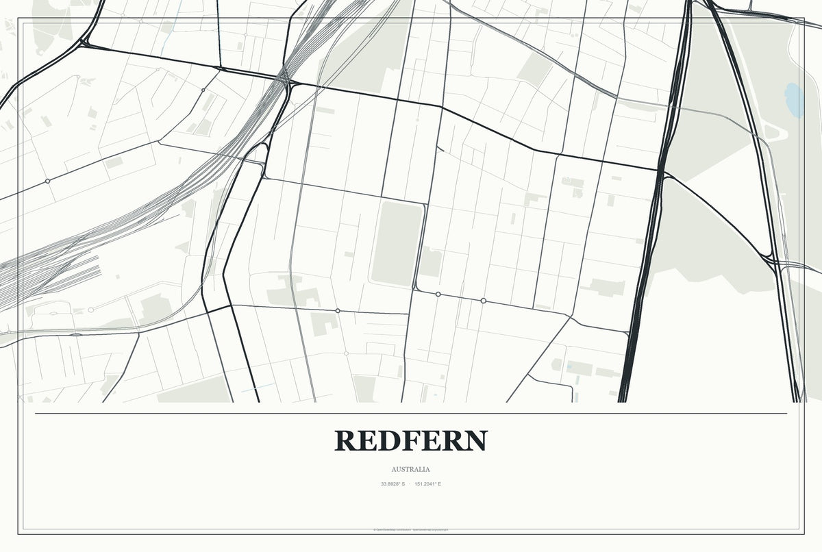 Redfern, Australia City Map Aluminum Sign in Gallery Air style