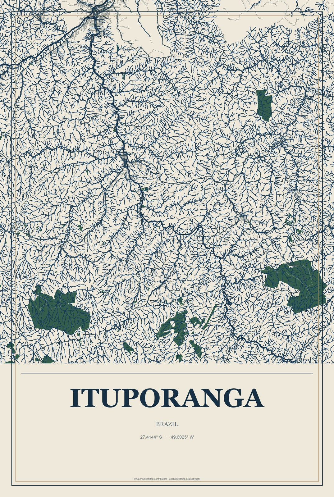 Ituporanga, Brazil City Map Aluminum Sign in Coastal Cutout style