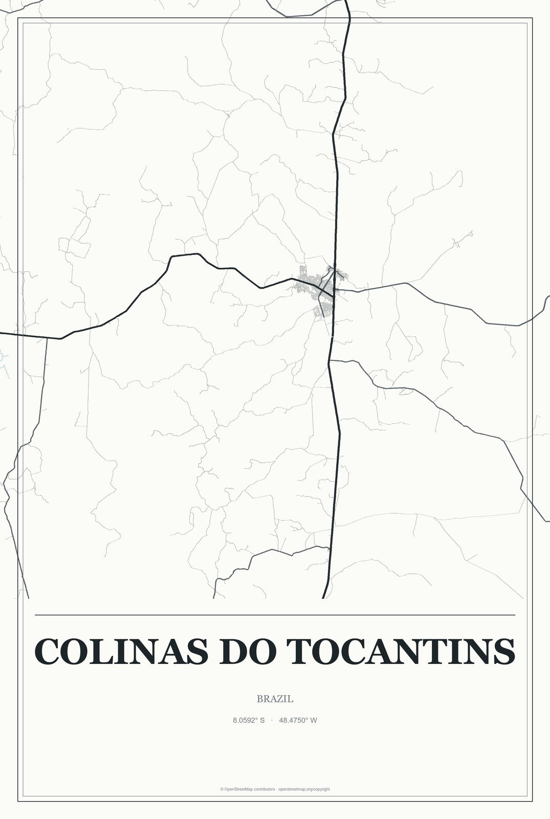 Colinas do Tocantins, Brazil City Map Aluminum Sign in Gallery Air style