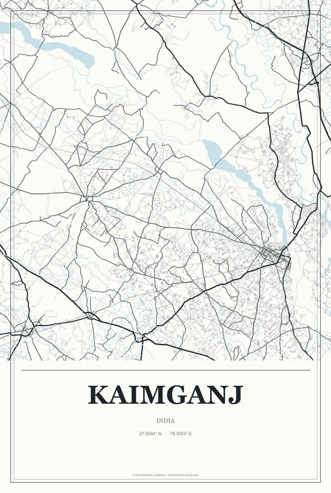 Kaimganj, India City Map Aluminum Sign in Gallery Air style