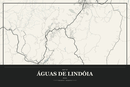 Águas de Lindóia, Brazil City Map Aluminum Sign in Museum Plaque style