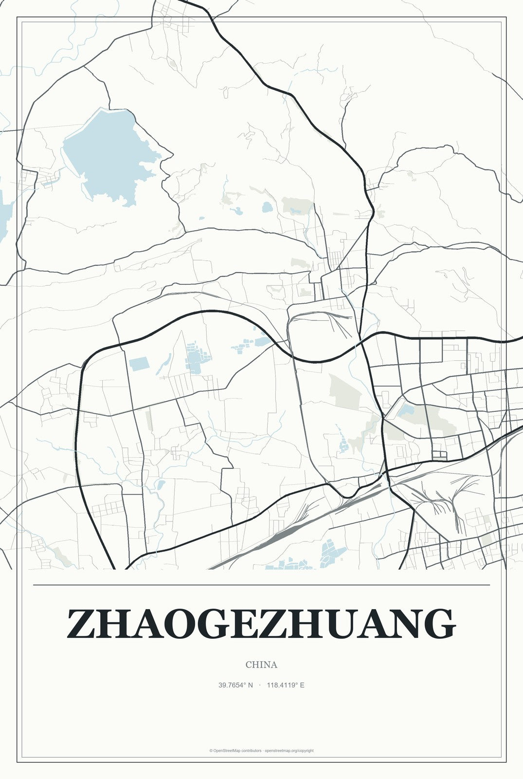 Zhaogezhuang, China City Map Aluminum Sign in Gallery Air style