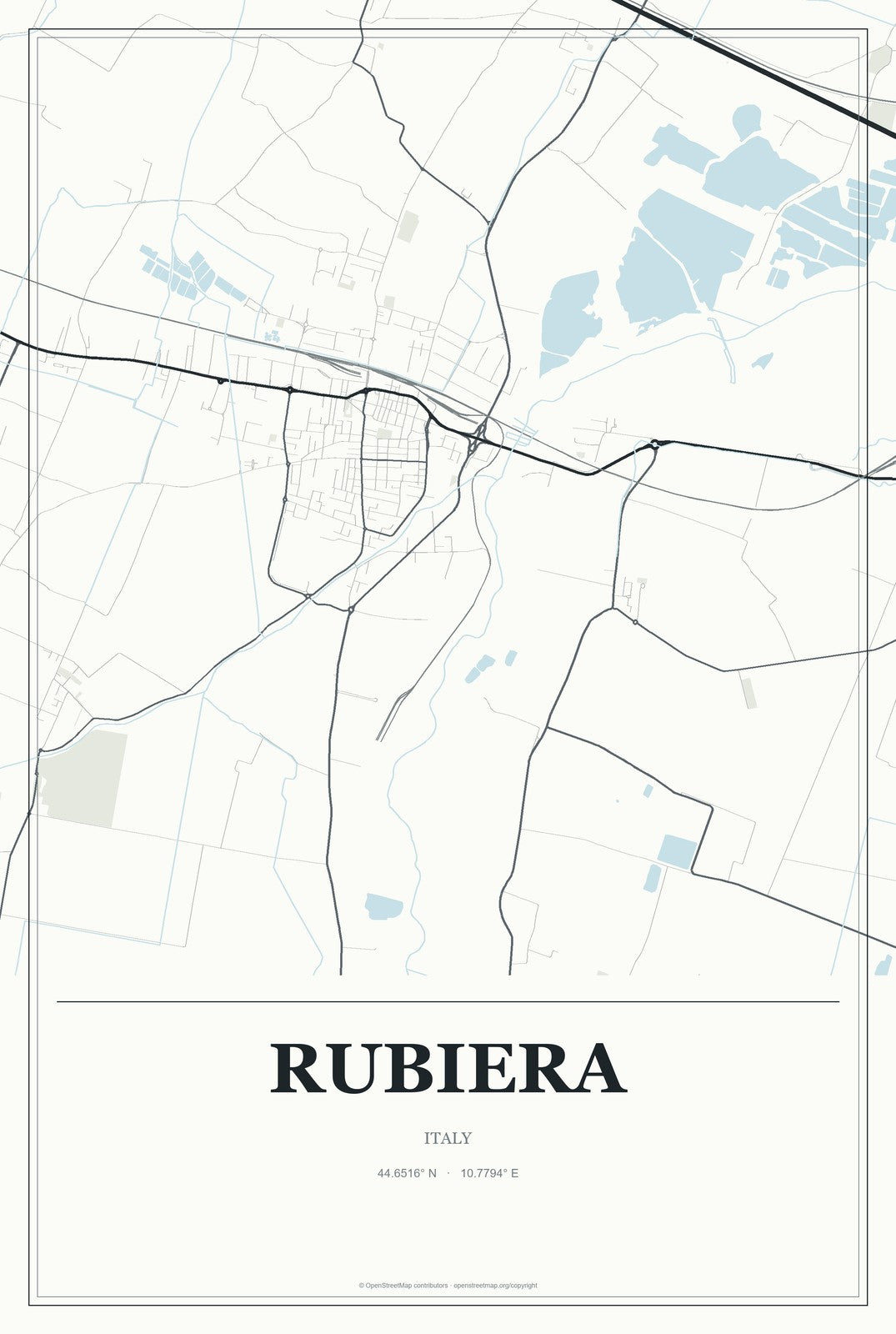 Rubiera, Italy City Map Aluminum Sign in Gallery Air style