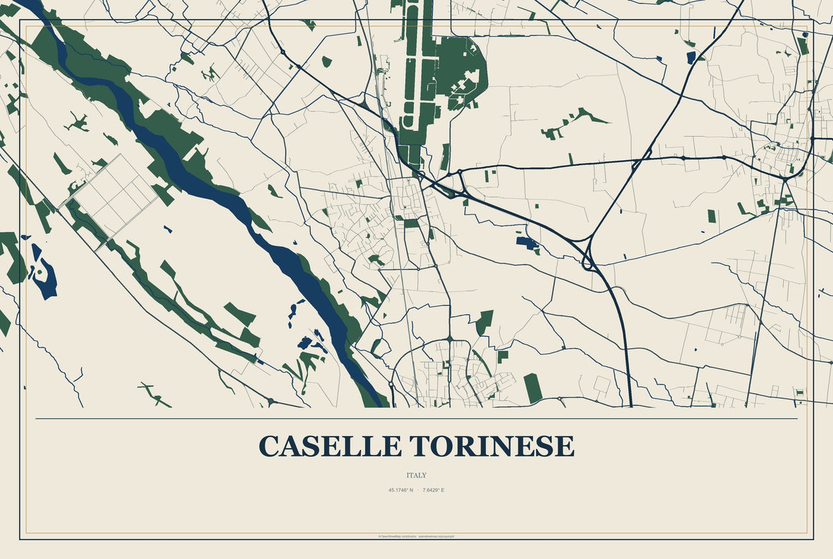 Caselle Torinese, Italy City Map Aluminum Sign in Coastal Cutout style