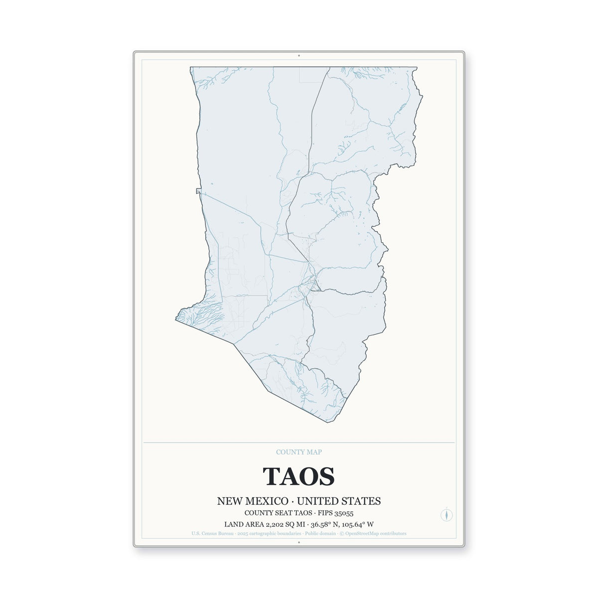 Taos County, New Mexico Map Aluminum Sign in Gallery Air style