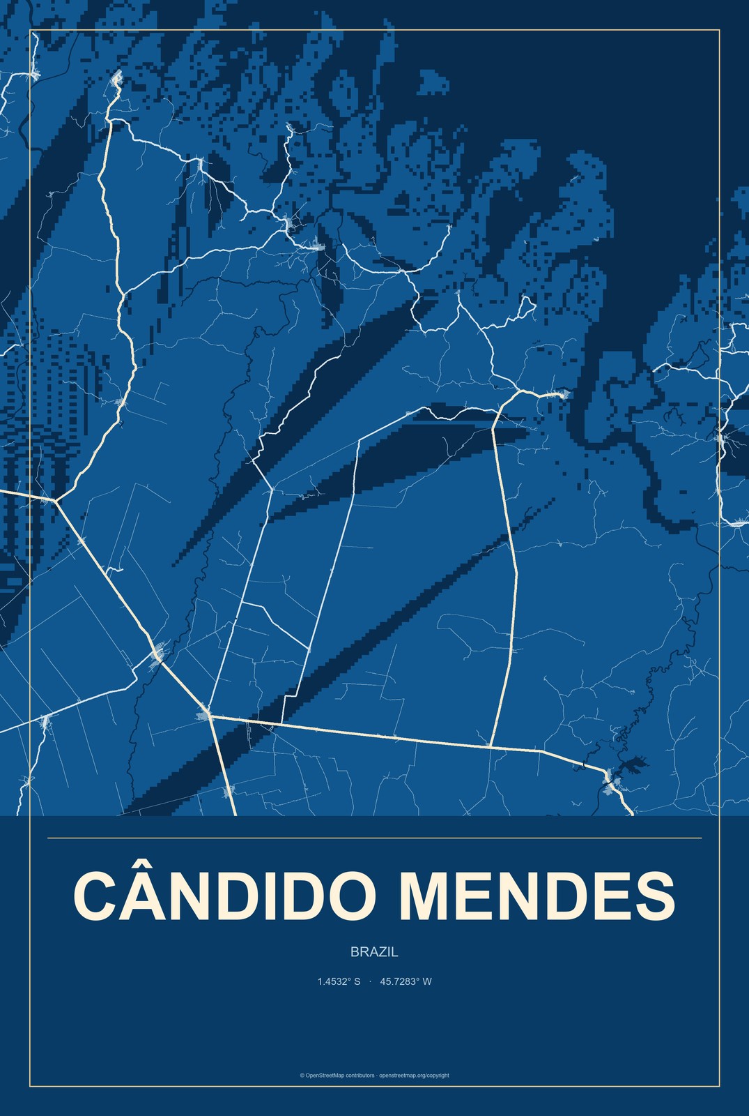 Cândido Mendes, Brazil City Map Aluminum Sign in Harbor Cobalt style