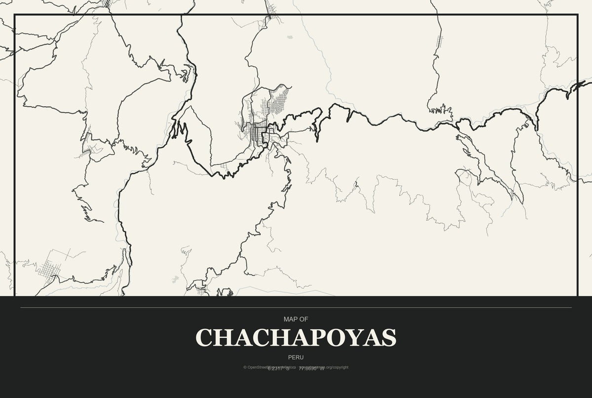 Chachapoyas, Peru City Map Aluminum Sign in Museum Plaque style
