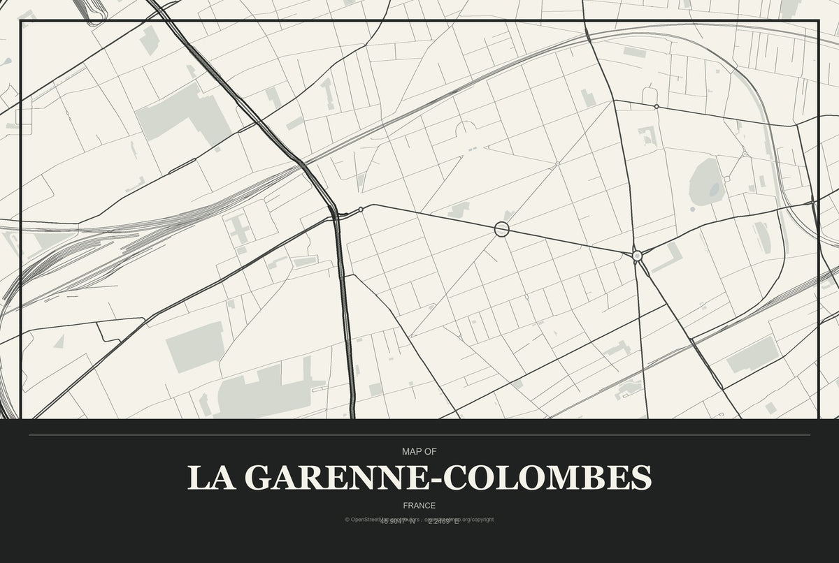 La Garenne-Colombes, France City Map Aluminum Sign in Museum Plaque style