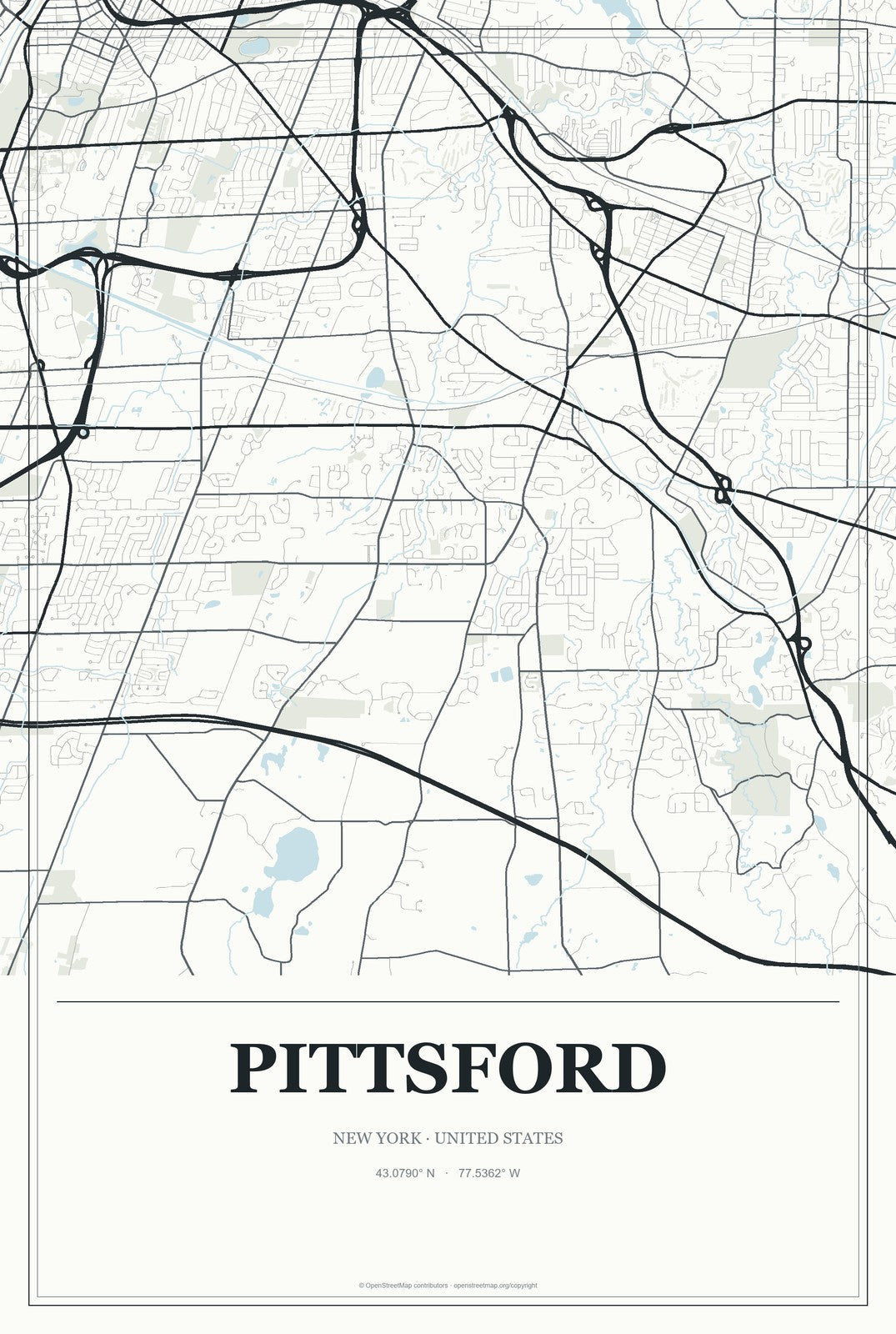 Pittsford, New York City Map Aluminum Sign in Gallery Air style