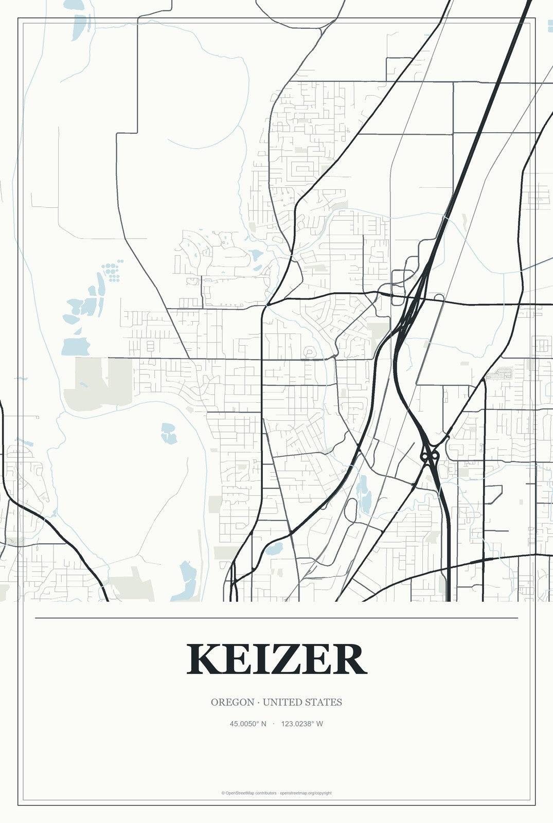 Keizer, Oregon City Map Aluminum Sign in Gallery Air style