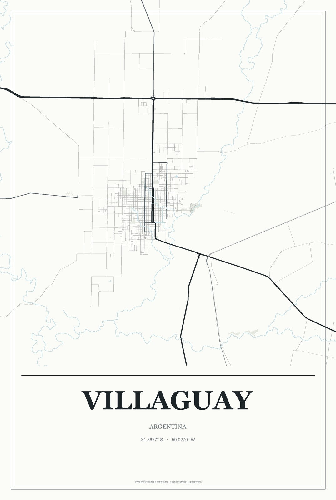 Villaguay, Argentina City Map Aluminum Sign in Gallery Air style