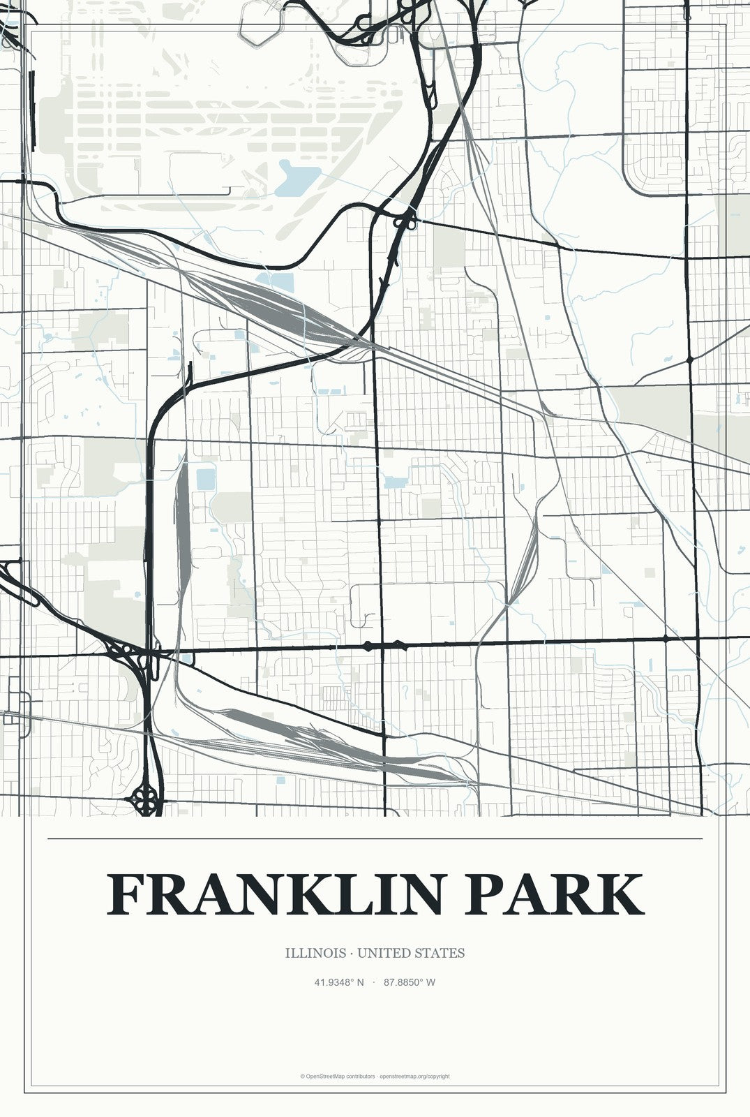 Franklin Park, Illinois City Map Aluminum Sign in Gallery Air style