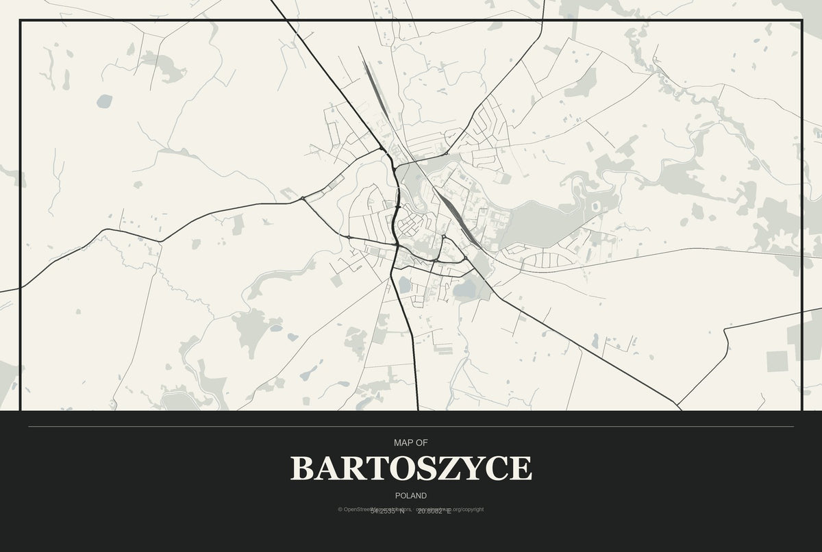 Bartoszyce, Poland City Map Aluminum Sign in Museum Plaque style