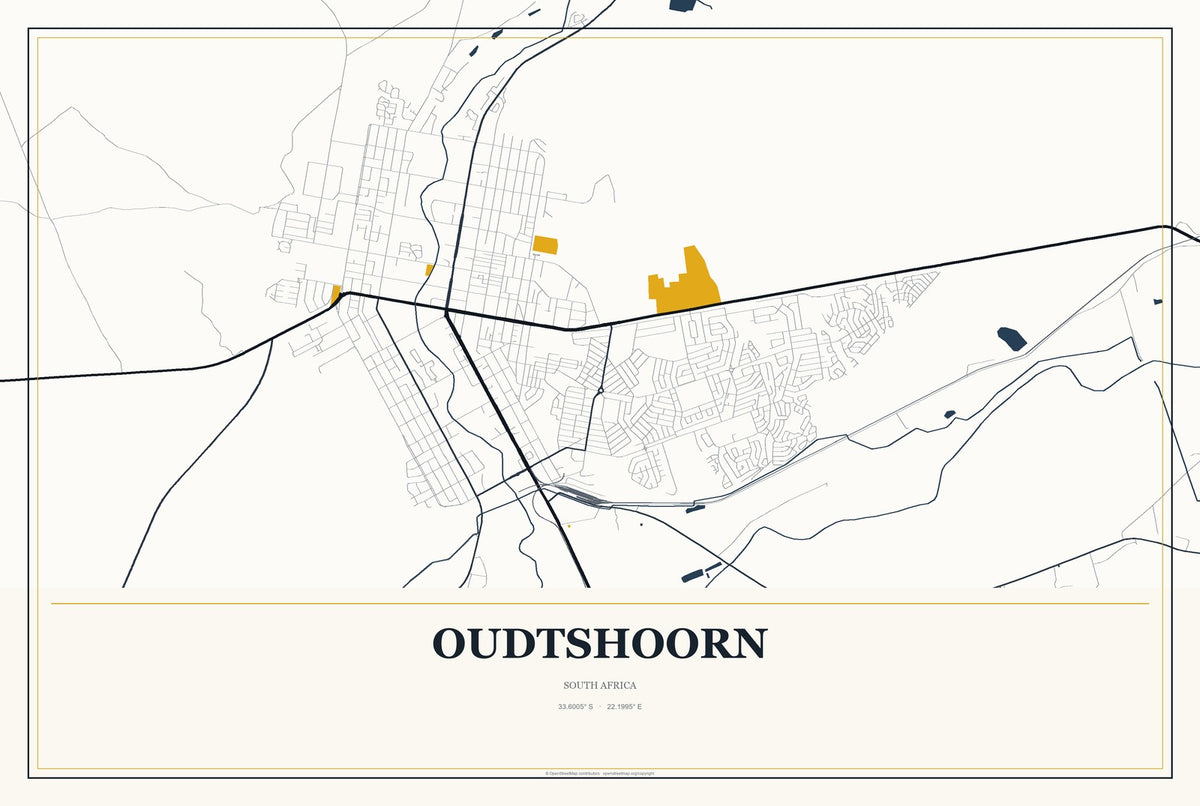 Oudtshoorn, South Africa City Map Aluminum Sign in Citrine Modern style