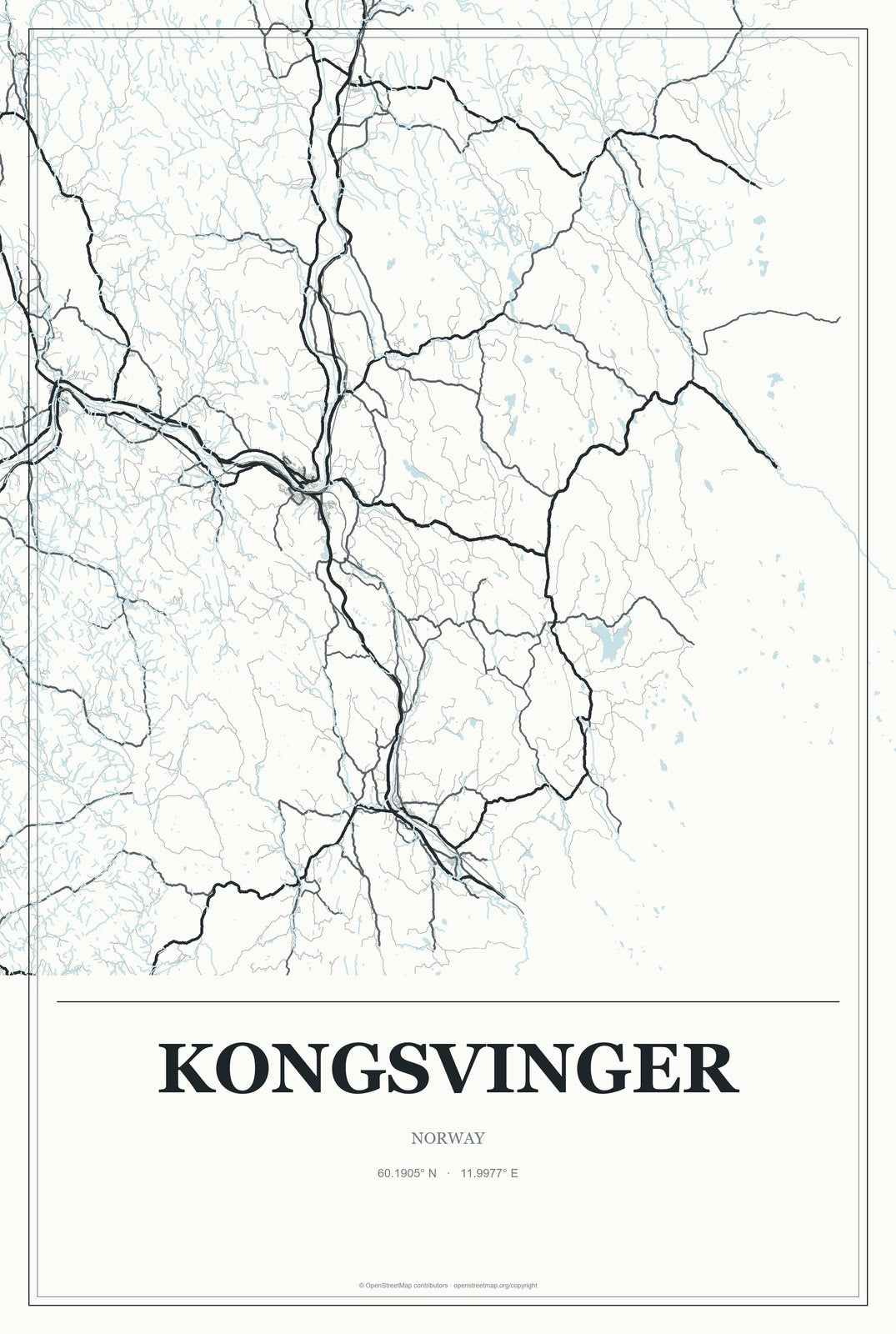 Kongsvinger, Norway City Map Aluminum Sign in Gallery Air style